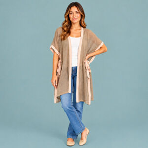 Echo One Size OS Taupe Pink Tie Side Linen Blend Kimono Cardigan Sweater NEW